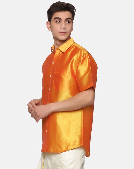 Men Cross Dyed Half Placket Regular Shirt