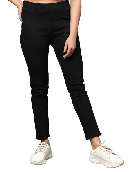 AngelFab Women's Solid Black Jeggings