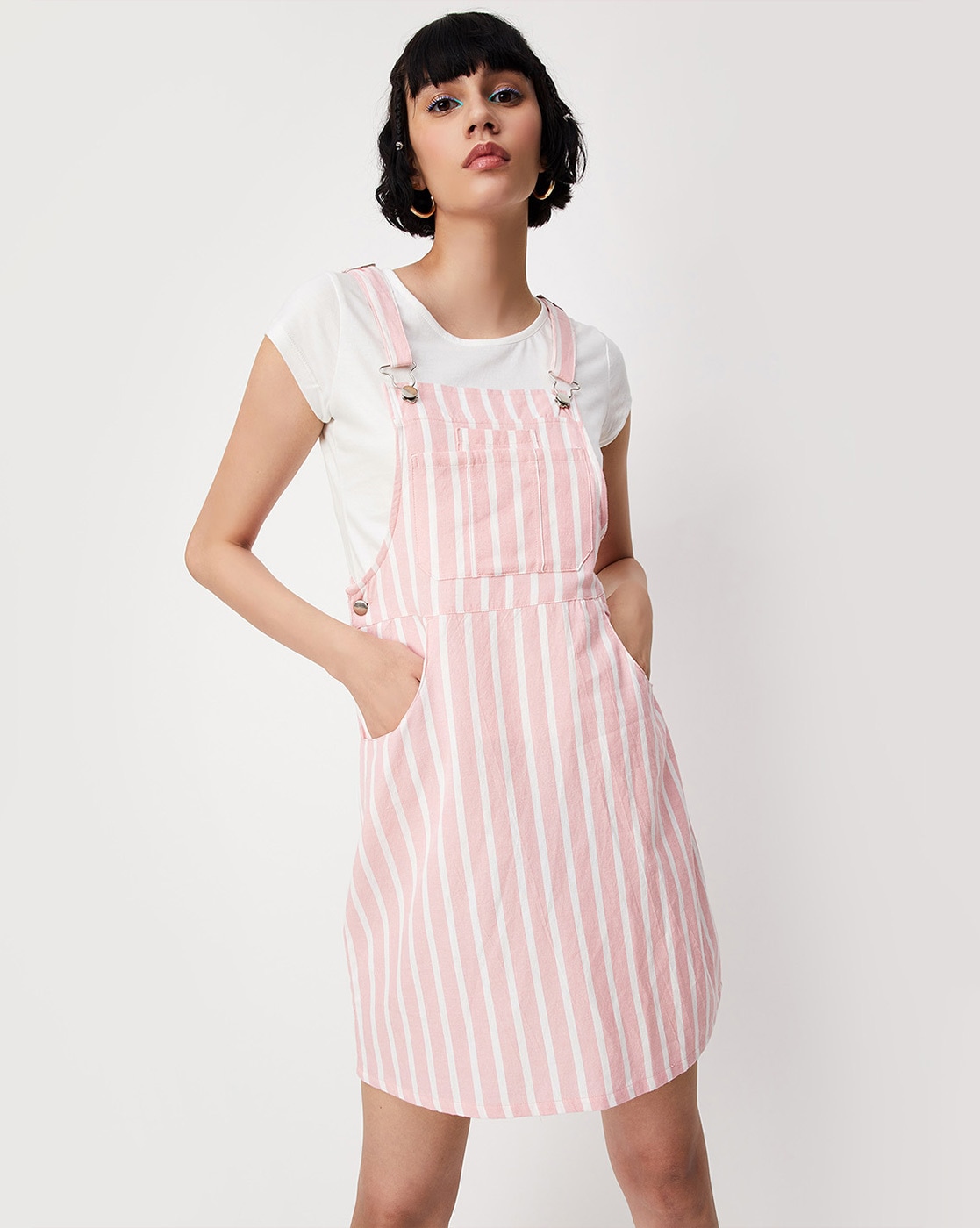 Buy Button It Up Pink Dungaree Dress for Women Online in India