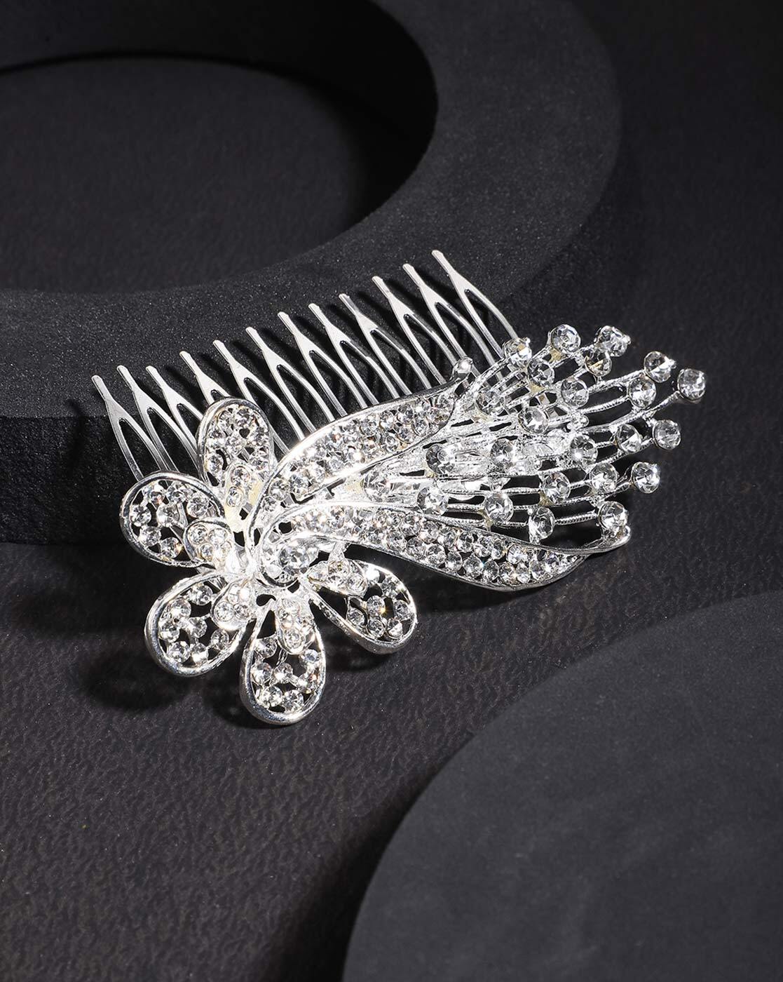 Cute White Stone Butterfly Hair Claw - South India Jewels