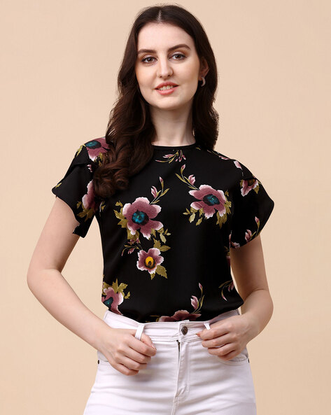 Istyle Can All Over Printed Round Neck Short Sleeve Womens Crop T Shirt, Crop  Top