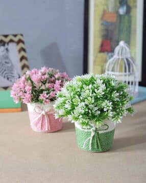 Set of 2 Artificial Flower Plants with Pots