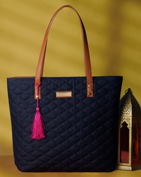 Women Quilted Denim Tote Bag