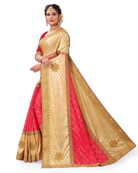 60% OFF on Jesti Designer Embroidered, Embellished Fashion Satin Blend,  Silk Blend Saree(Pink) on Flipkart | PaisaWapas.com