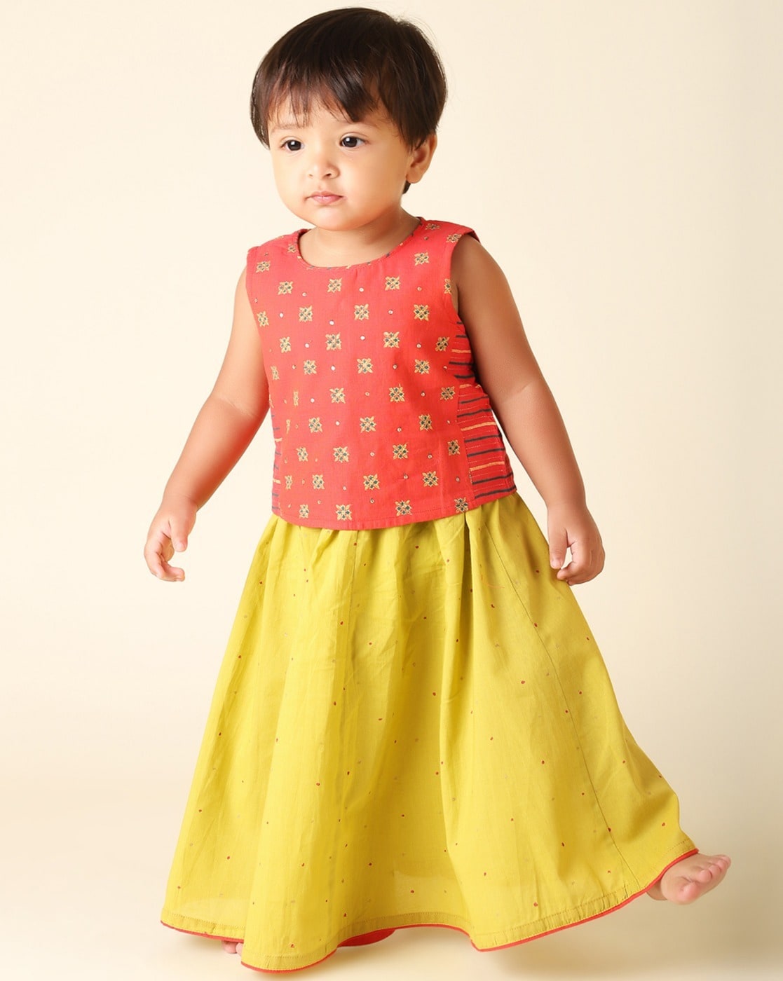 Buy Fabindia Kids Yellow & Coral Lehenga with Choli for Infants Girls  Clothing Online @ Tata CLiQ