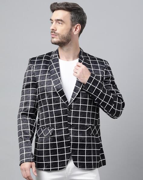 Black white check blazer mens sale