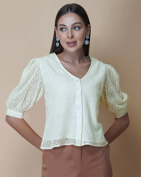 Buy Cream Tops for Women by RAASSIO Online1