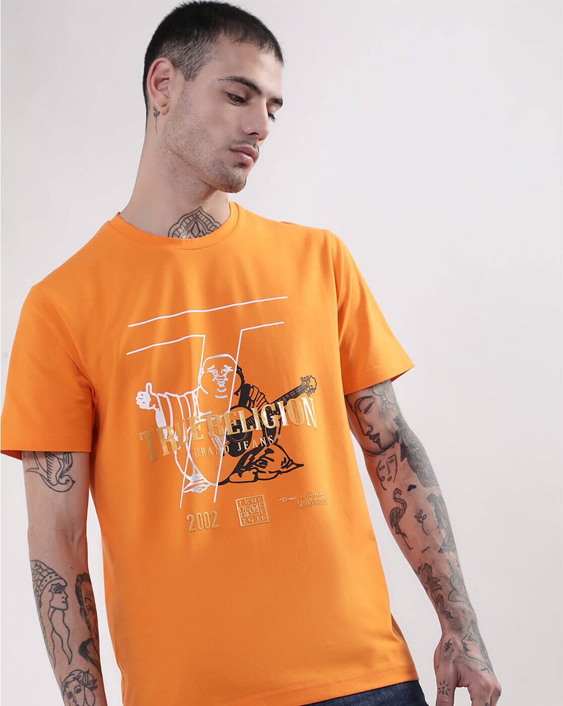 Rrj Orange Graphic T Shirt Regular Fit Brand Print Crew-Neck T-Shirt