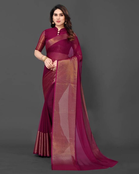 1-MIN READY TO WEAR Cherry wine satin silk saree with handmade tassels –  Dailylifestyle