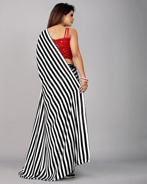 Buy LA VITA Striped Bollywood Georgette White, Black Sarees Online @ Best  Price In India | Flipkart.com