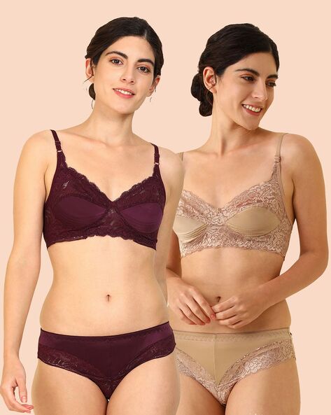 Buy online Brown Laced Bra And Panty Set from lingerie for Women