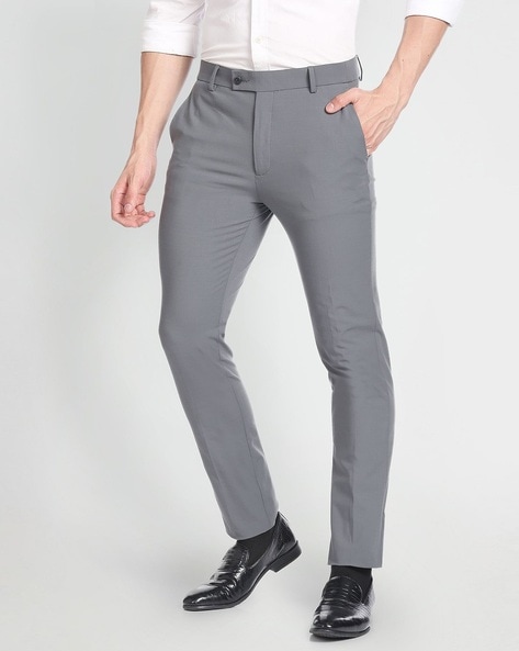 Buy Arrow New York Men Charcoal Grey Super Slim Fit Solid Formal Trousers -  Trousers for Men 2250977 | Myntra