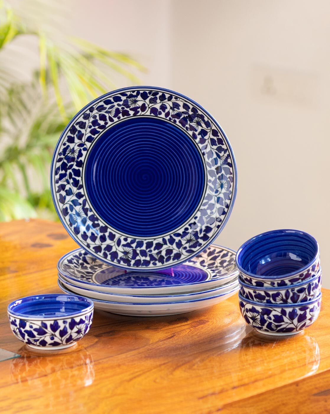 Buy ExclusiveLane Ceramic Dinner Plates - With Serving Bowls & Katoris,  Earthen Turquoise, Hand Glazed, Microwave Safe Online at Best Price of Rs  3560 - bigbasket