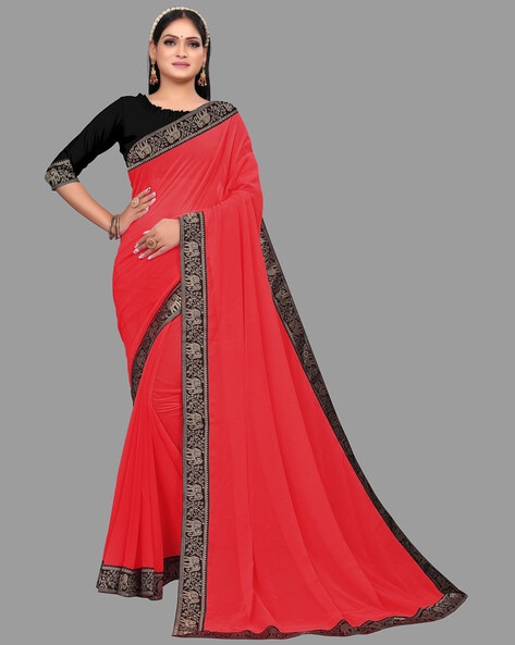 Chilli Red Plain Half Pleated Japan Silk Saree