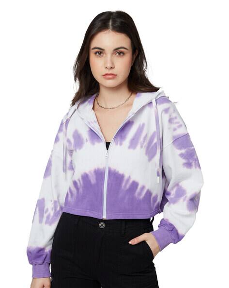 Tie Dye Print Zip-Front Hoodie