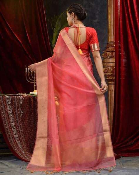 Hand Painted Pink Organza Saree with Zari Border - Stunning Design –  Luxurion World