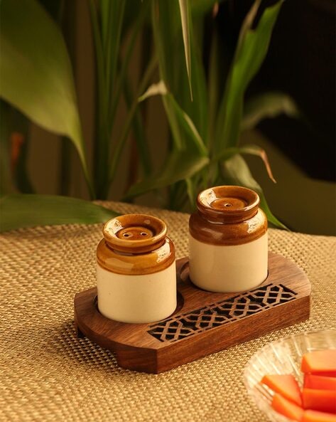 Wooden salt sale and pepper tray