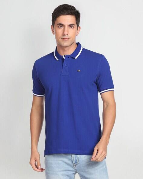 Ajio Royal Blue Lacoste T Shirt Regular Fit Polo T-Shirt With Ribbed