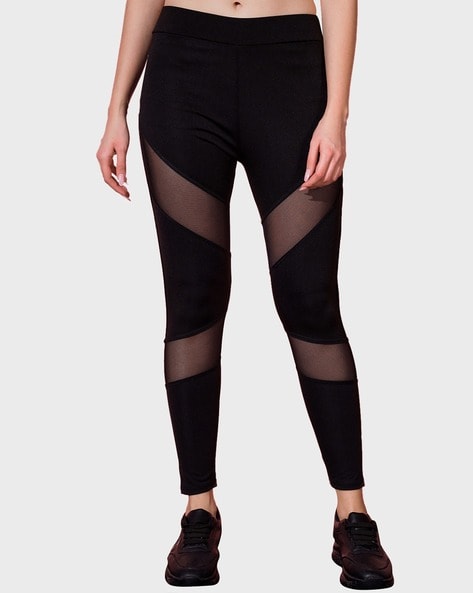 Mesh Block Leggings in Black