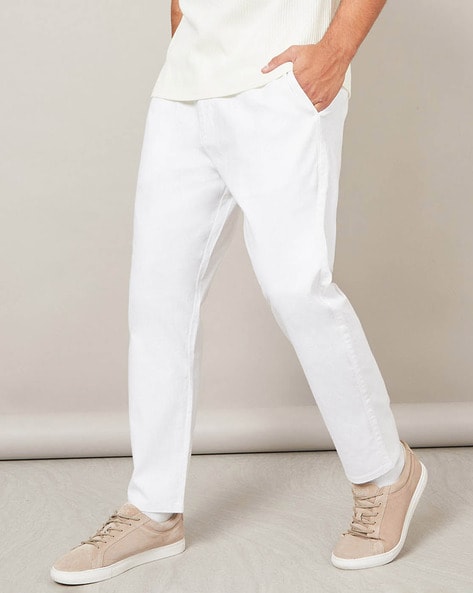 Buy White Linen Striped Drawstring Trousers Online  FableStreet