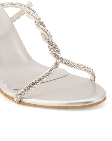 Silver rhinestone embellished heeled sandals - Shoelace - Women's Shoes,  Bags and Fashion