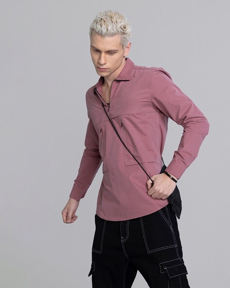 SNITCH Soft-Hue Pink Shirt Cotton Slim Fit Shirt, Anti-Dust