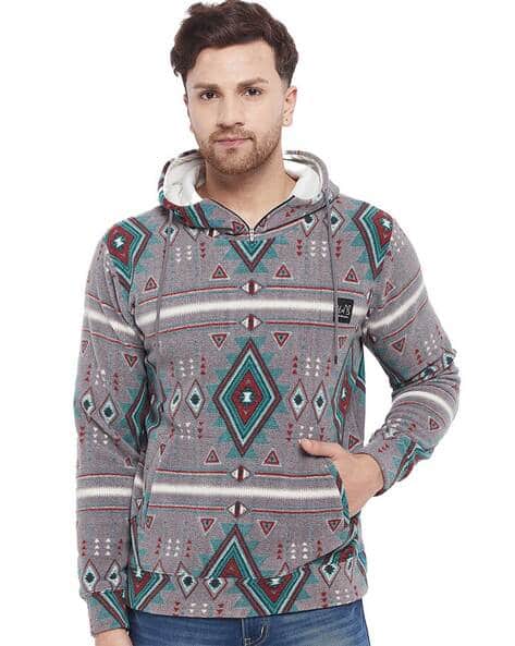 Geometric Print Hoodie with Kangaroo Pockets