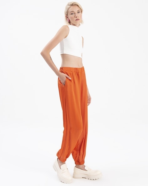 RARE ZARA Orange Pumpkin FULL LENGTH *sz L* ASYMMETRIC WAIST PANTS Ref:  7385/458 | eBay