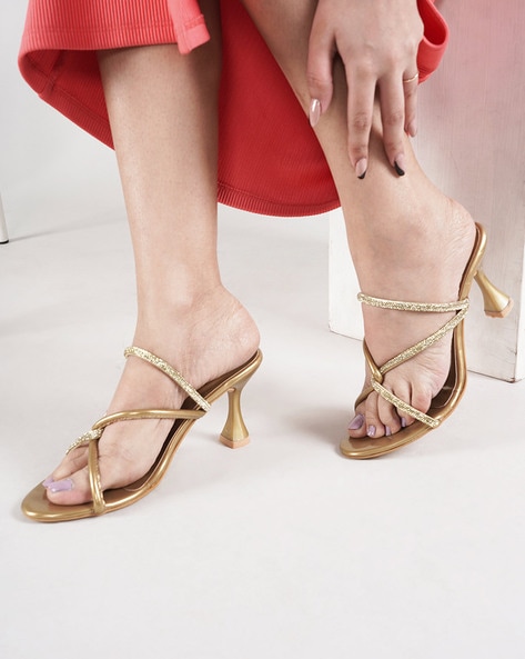 Buy Gold Pu Leather Strappy Heels (Sandals) for INR1049.50 | Biba India