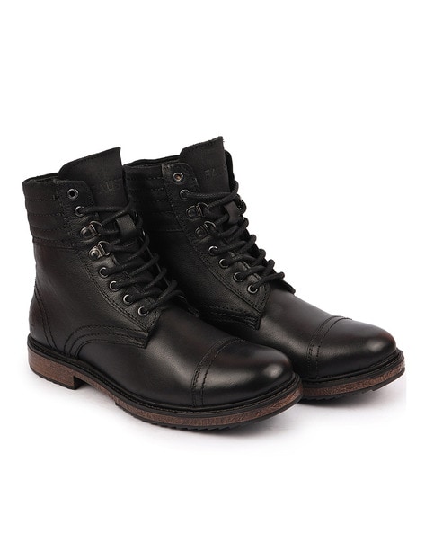 Mens black 2025 leather boots