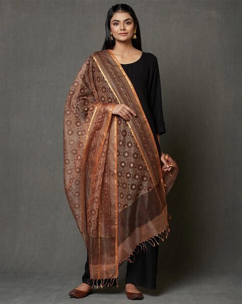Floral Print Dupatta with Fringes Price in India