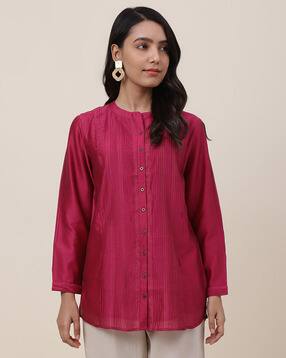 fabindia Striped Mandarin-Collar Tunic-picture-11