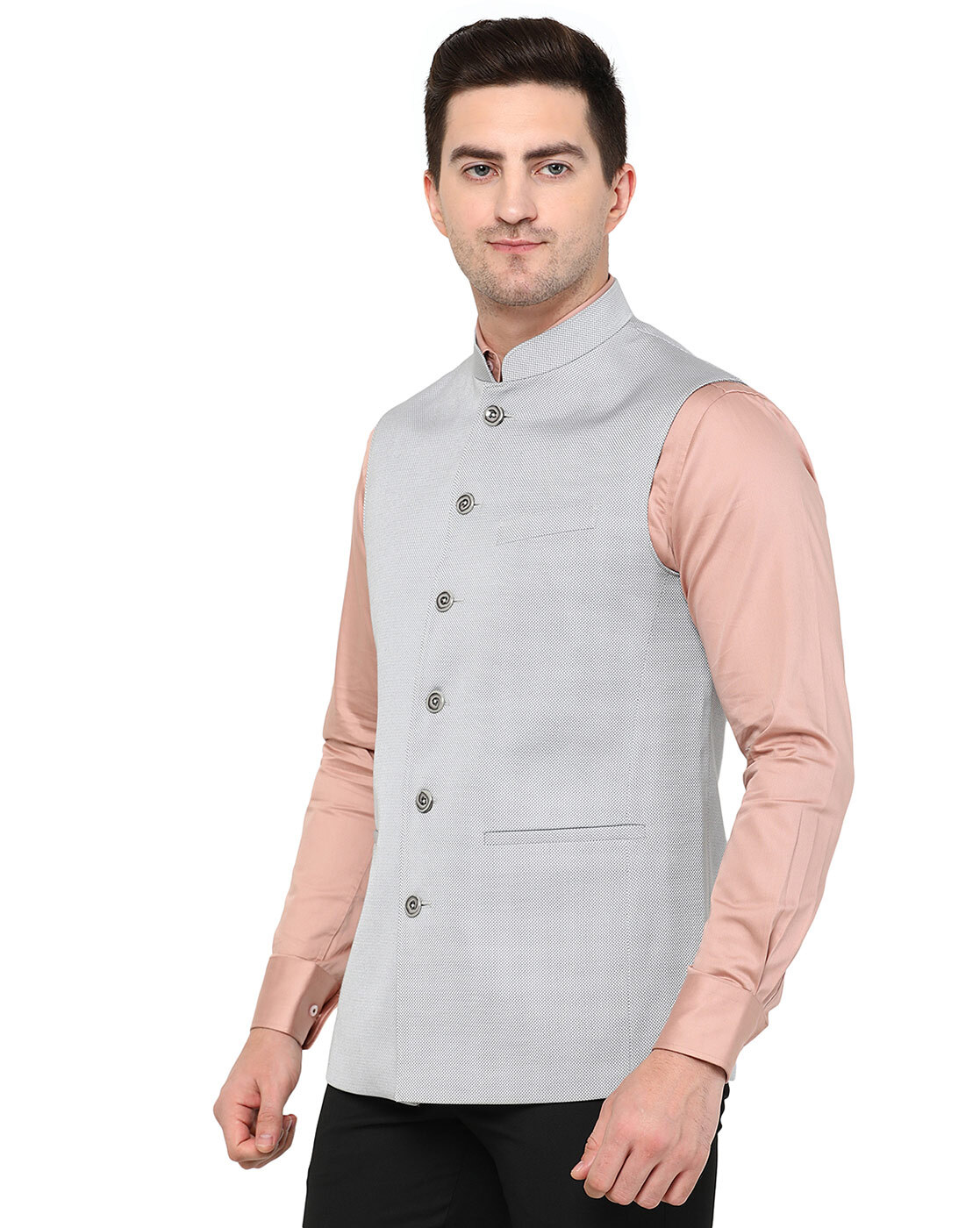 Wintage Men's Banarasi Rayon Cotton Bandhgala Festive Nehru Modi Jacket  Waistcoat : Green