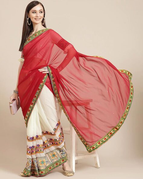 Urvisha White Sequain Half-Half Saree