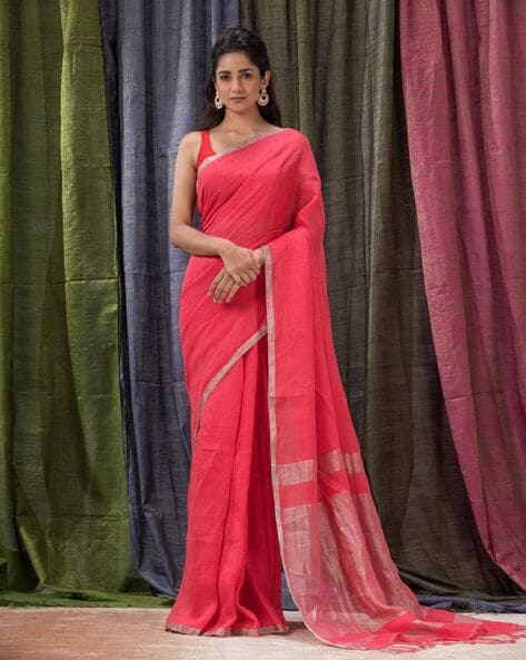 Buy Handloom Linen Sarees Online in India | Loomfolks