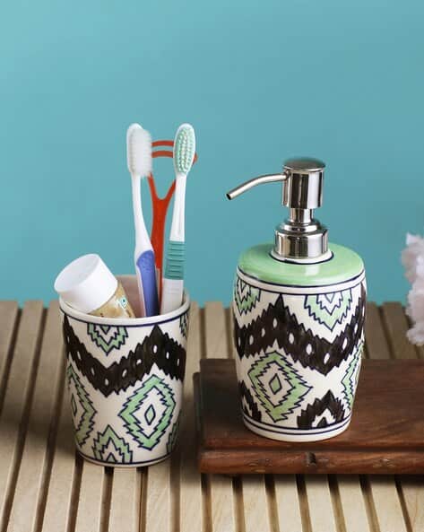 Aztec Print Soap Dispenser with Brush Holder