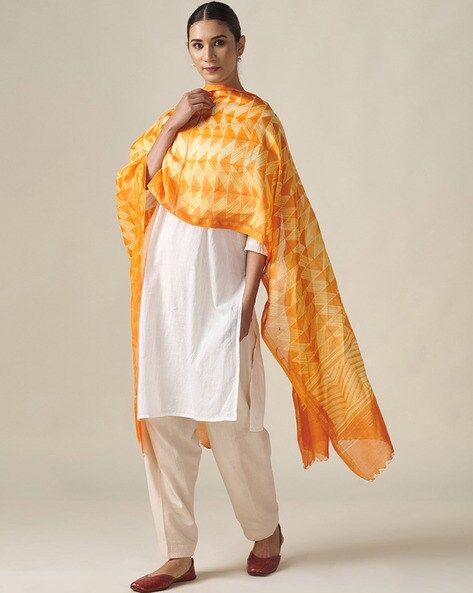 Geometric Print Cotton Silk Dupatta Price in India