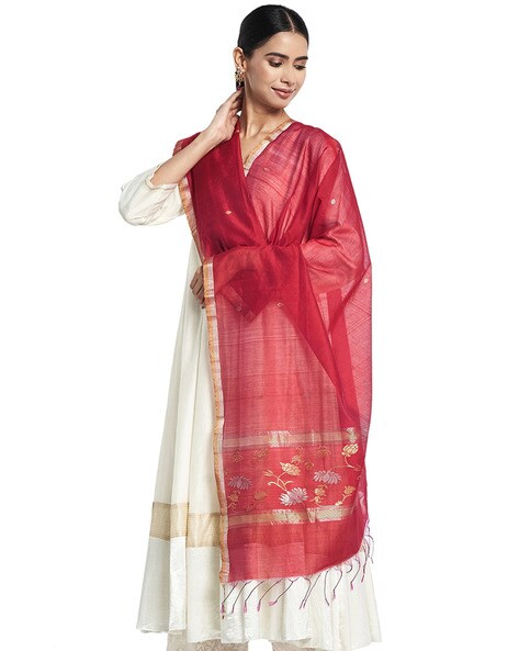 Floral Pattern Dupatta with Tassles Price in India