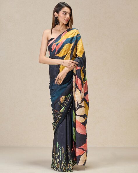 Buy Navyasa By Liva Grey Liva Shimmer Geometric Print Saree with Unstitched  Blouse online