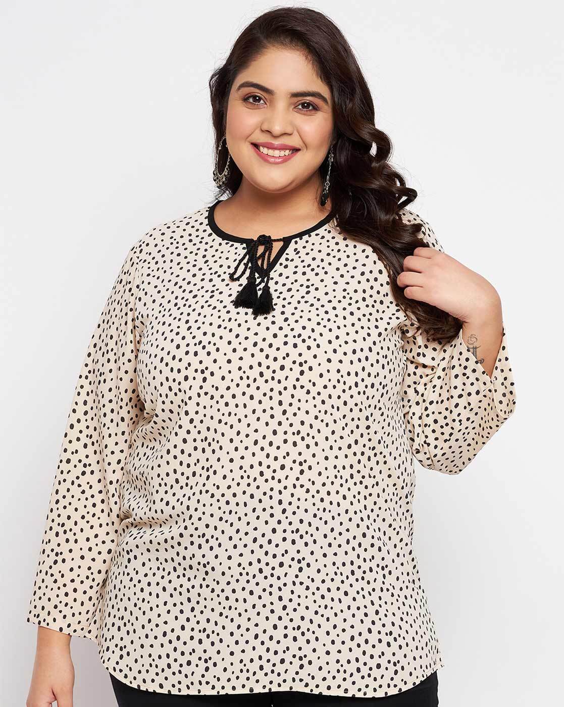 Plus Size Polka Dot Blouse Women's Summer Short Sleeve Blouses