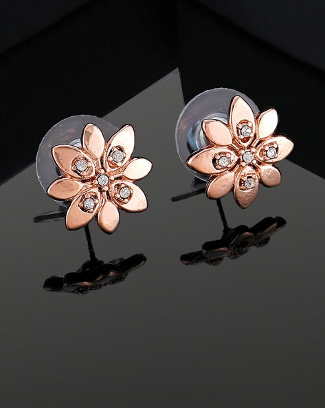 Flower Stud Nature Inspired Diamond Earring In 14K Yellow Gold  Diamond  earrings design Gold earrings models Gold earrings studs