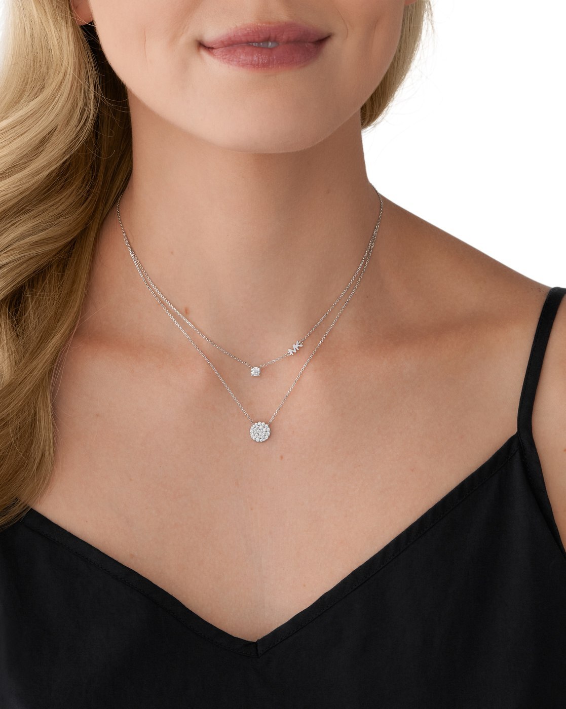 Buy Michael Kors Silver-Toned Stone-Studded Layered Necklace
