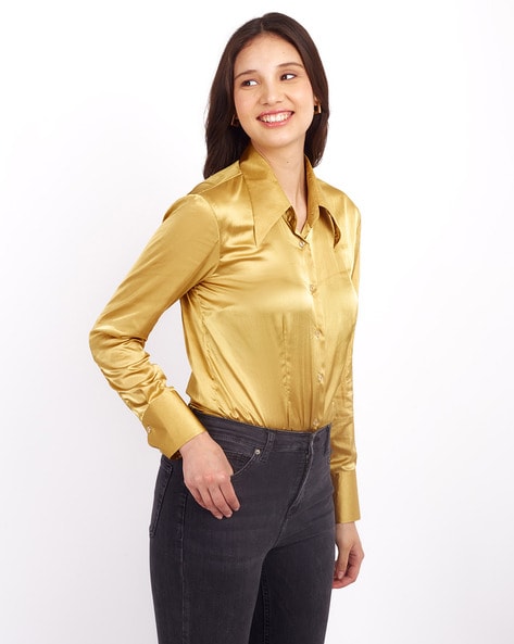 Ladies gold satin store blouse