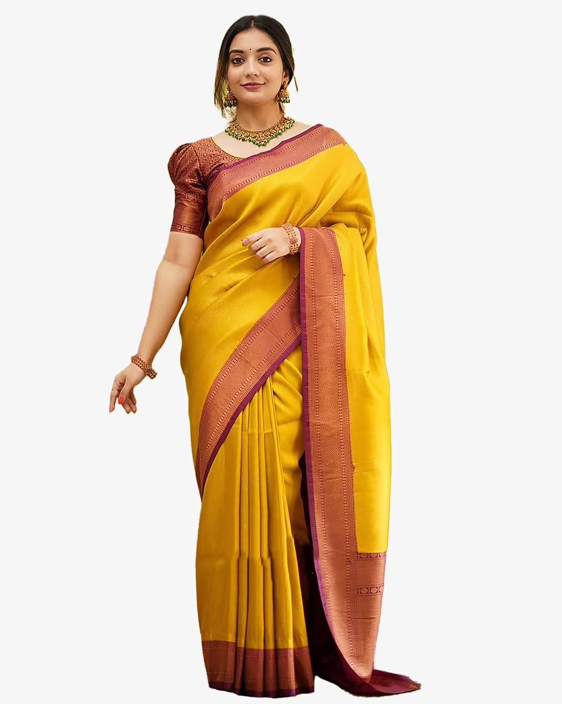 Buy Yellow Sarees for Women by Anjaneya Sarees Online | Ajio.com