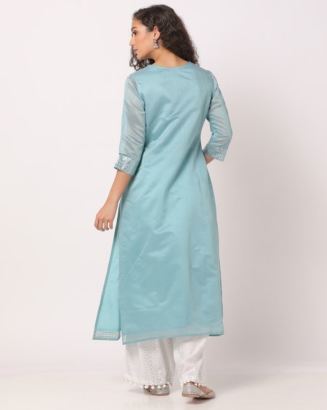 Ink blue with sky blue.Nice kurti | Combination dresses, Fashion show  dresses, Kurti designs party wear