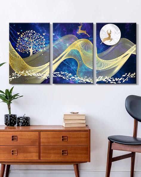 999store Ste of 3 Deer Print Wall Art Paintings