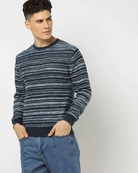JOHN PLAYERS Striped Slim Fit Crew-Neck Pullover