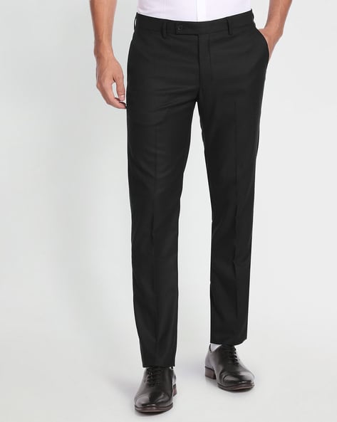 Buy Men Black Super Slim Fit Solid Flat Front Casual Trousers Online -  750622 | Louis Philippe