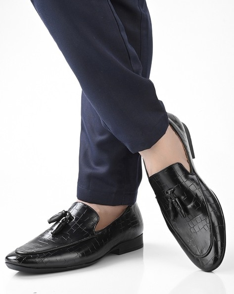 Black croc online loafers