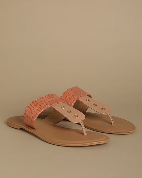 Acai Croc Pattern T-Strap Flat Sandals